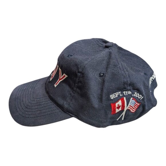 FDNY Fire Dept 9/11 Tribute Hat Canadian & American Flag Embroidered Navy Blue O - Picture 2 of 7